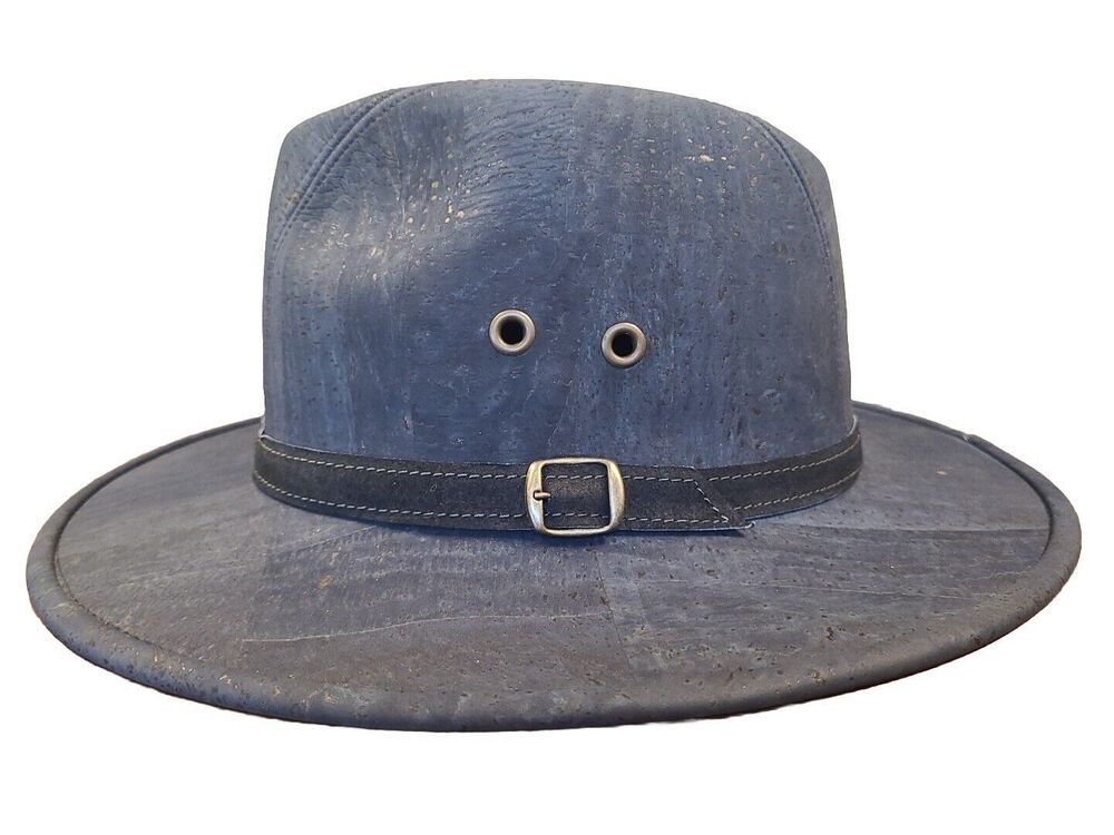 Artelusa Cork Fedora Hat Belt BLUE Black Portugal NWT Size 60 / US 7 1/2